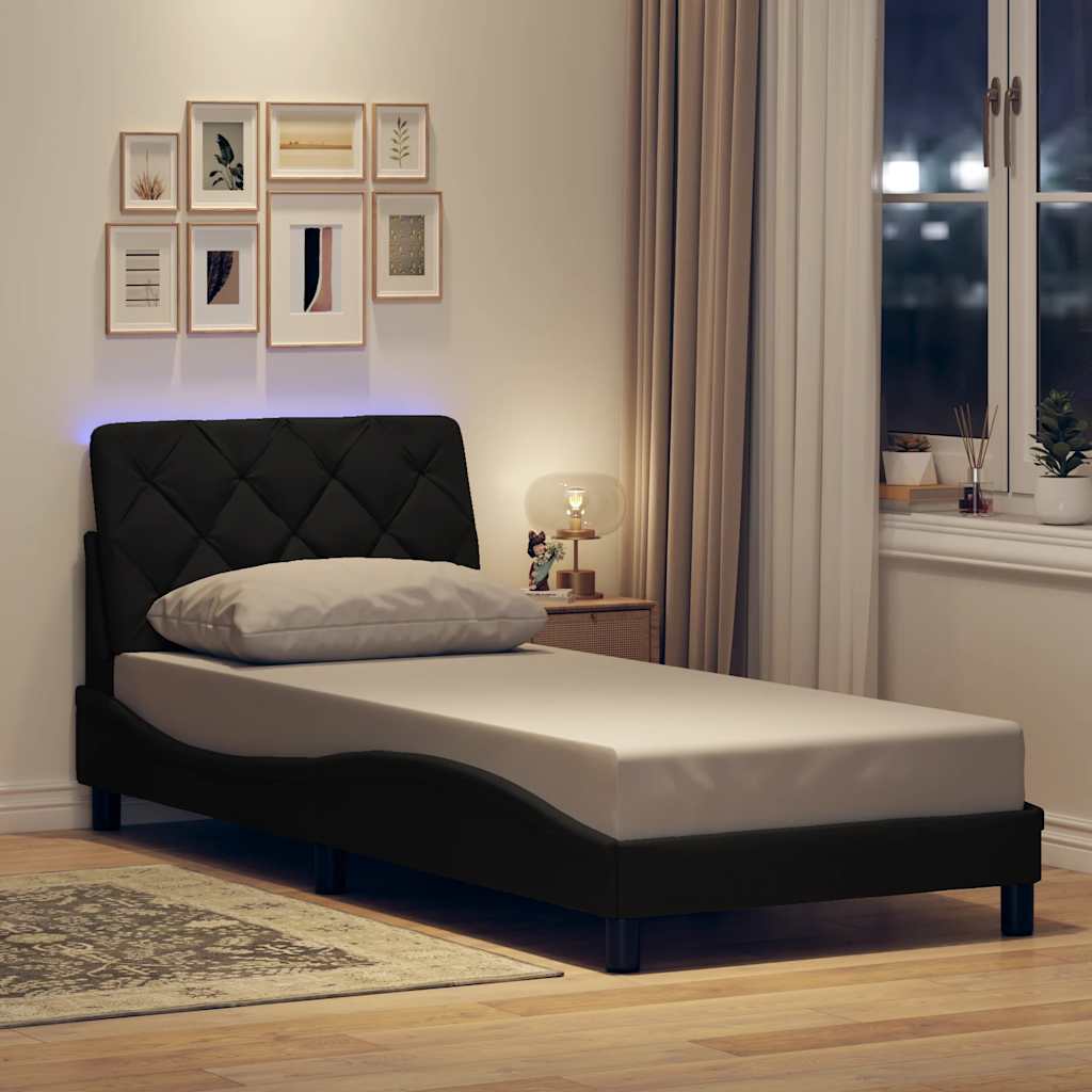 Cadre de lit avec LED sans matelas noir 90x190 cm tissu