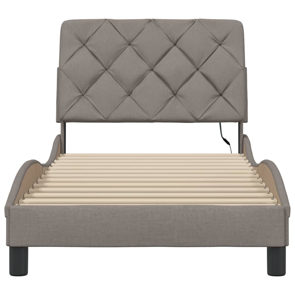 Cadre de lit avec LED sans matelas taupe 90x190 cm tissu