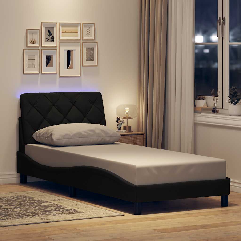 Cadre de lit avec LED sans matelas noir 90x200 cm tissu