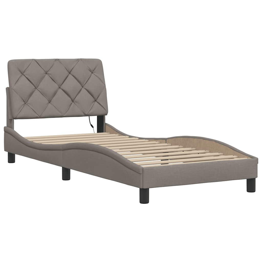 Cadre de lit avec LED sans matelas taupe 90x200 cm tissu