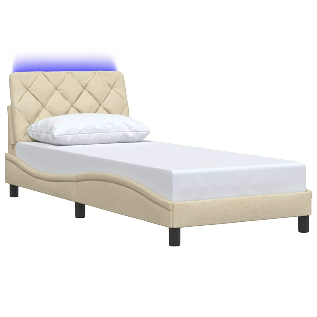 Cadre de lit avec LED sans matelas crème 90x200 cm tissu