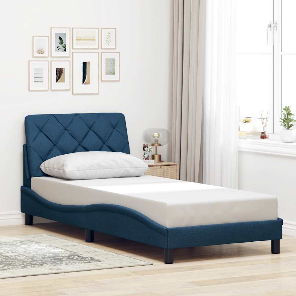 Cadre de lit avec LED sans matelas bleu 90x200 cm tissu