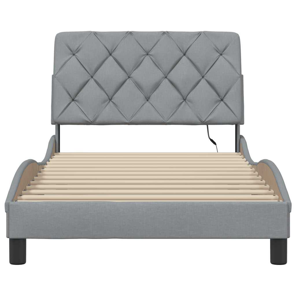 Cadre de lit avec LED sans matelas gris clair 100x200 cm tissu