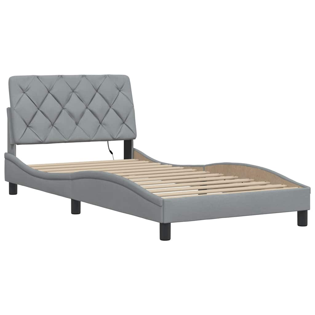 Cadre de lit avec LED sans matelas gris clair 100x200 cm tissu