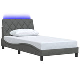 Cadre de lit avec LED sans matelas gris foncé 100x200 cm tissu