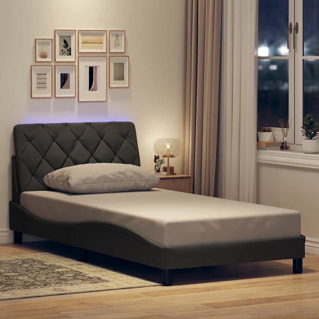 Cadre de lit avec LED sans matelas gris foncé 100x200 cm tissu