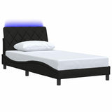 Cadre de lit avec LED sans matelas noir 100x200 cm tissu