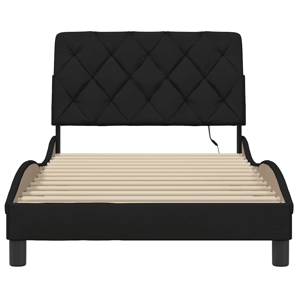 Cadre de lit avec LED sans matelas noir 100x200 cm tissu