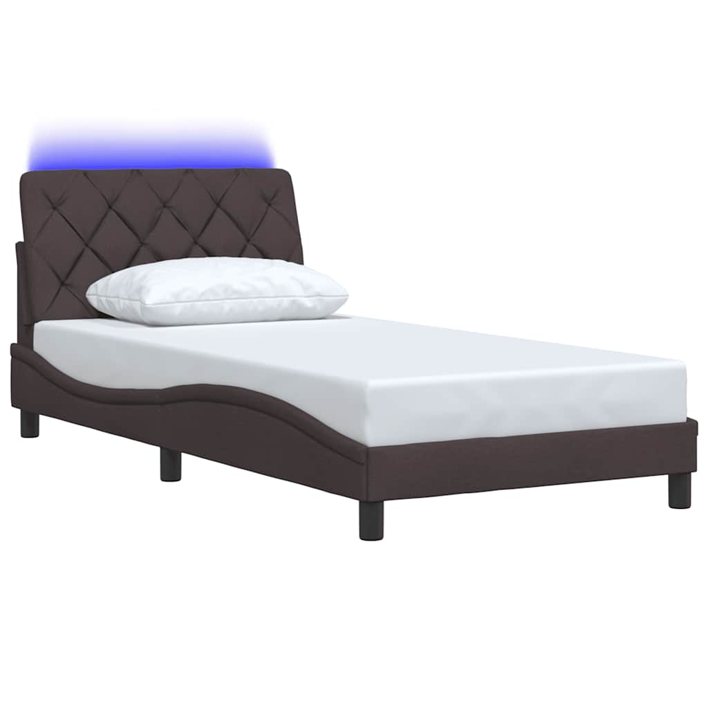 Cadre de lit avec LED sans matelas marron foncé 100x200cm tissu