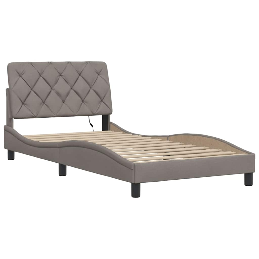 Cadre de lit avec LED sans matelas taupe 100x200 cm tissu