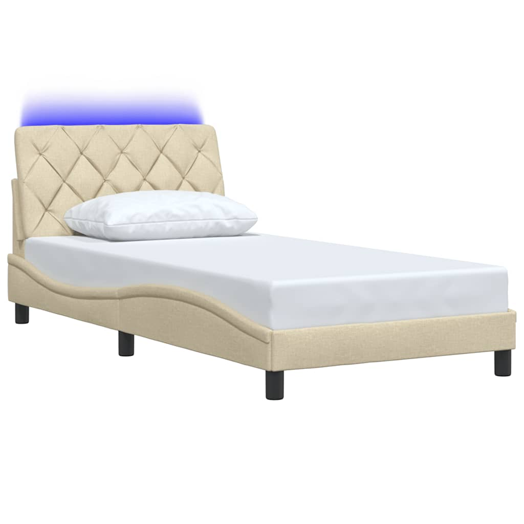 Cadre de lit avec LED sans matelas crème 100x200 cm tissu