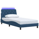 Cadre de lit avec LED sans matelas bleu 100x200 cm tissu