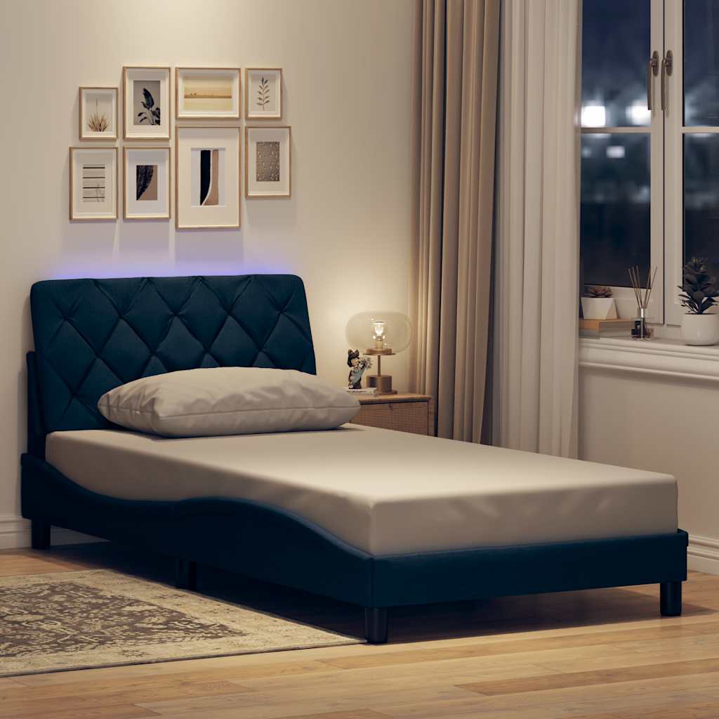 Cadre de lit avec LED sans matelas bleu 100x200 cm tissu