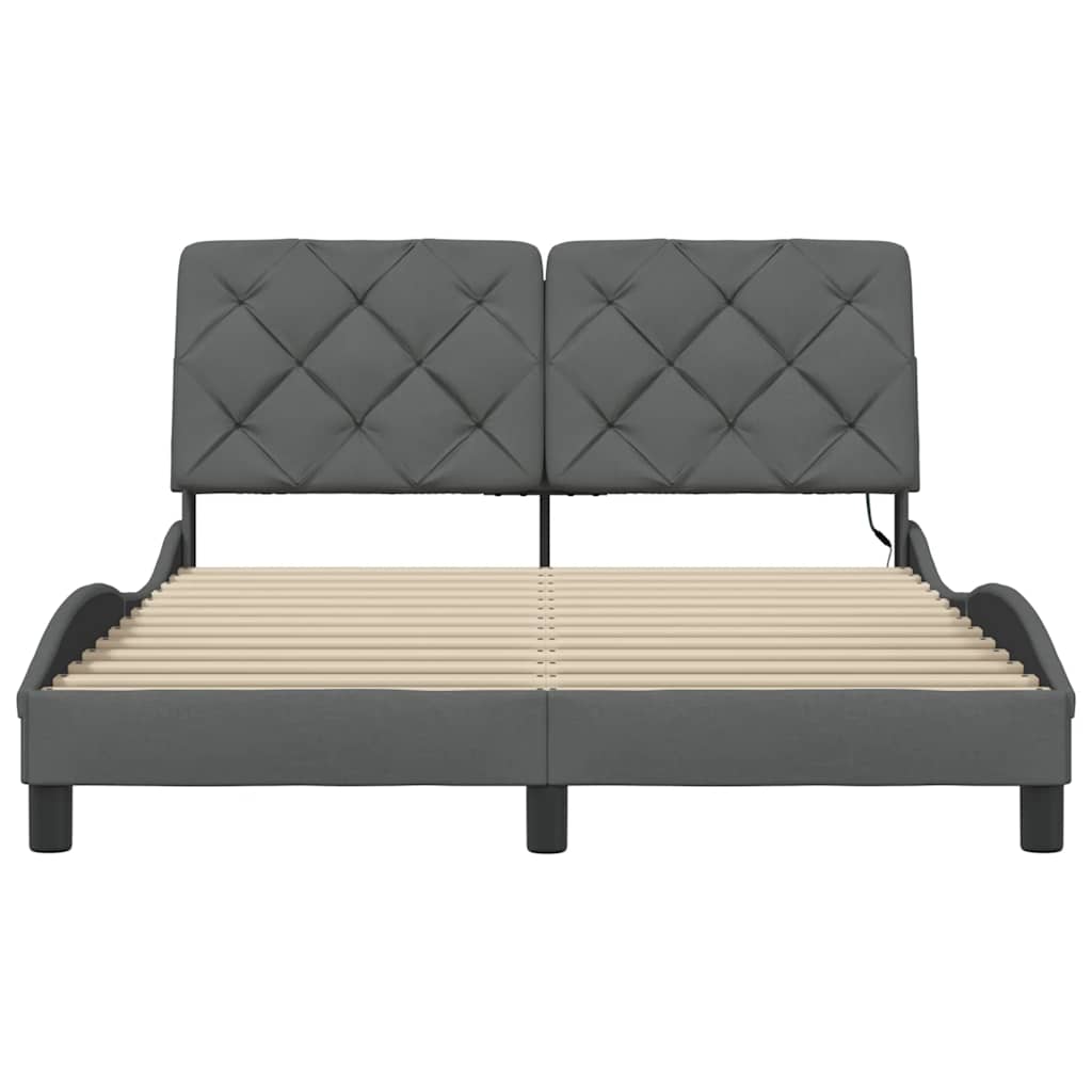 Cadre de lit avec LED sans matelas gris foncé 120x200 cm tissu