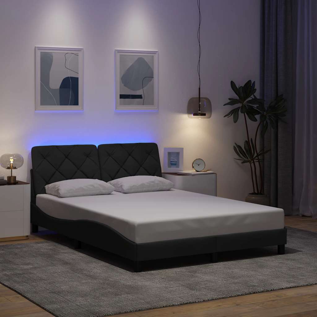 Cadre de lit avec LED sans matelas gris foncé 120x200 cm tissu