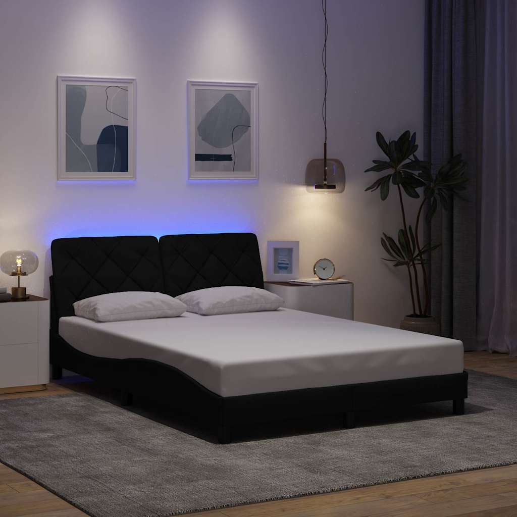 Cadre de lit avec LED sans matelas noir 120x200 cm tissu