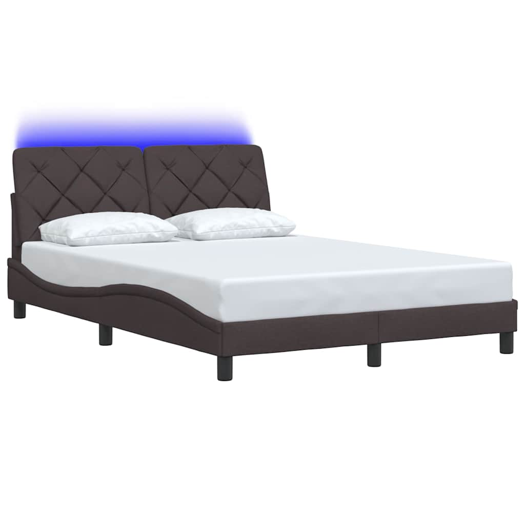 Cadre de lit avec LED sans matelas marron foncé 120x200cm tissu