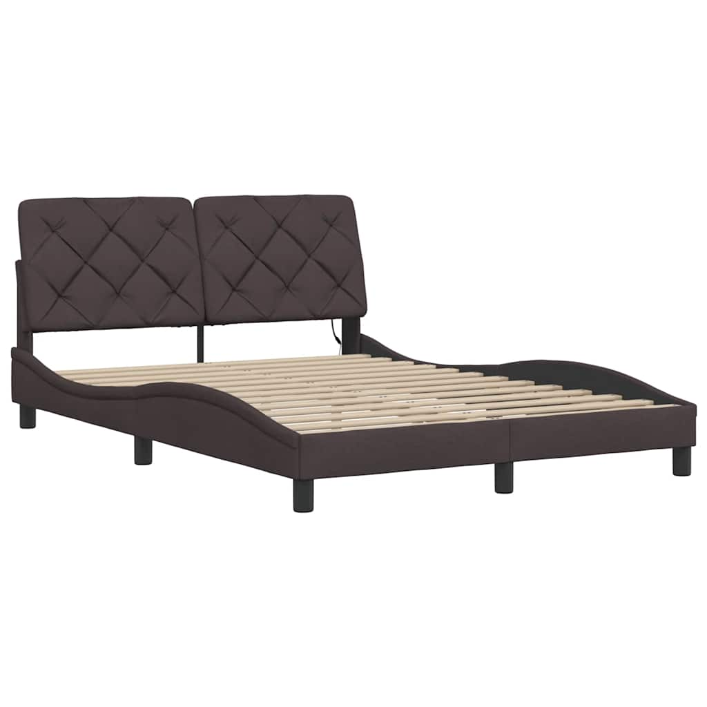 Cadre de lit avec LED sans matelas marron foncé 120x200cm tissu