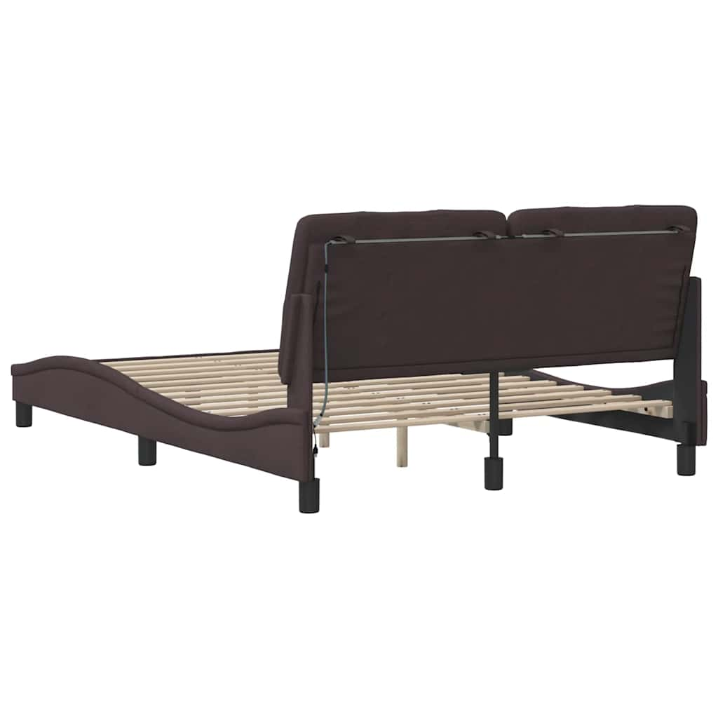 Cadre de lit avec LED sans matelas marron foncé 120x200cm tissu