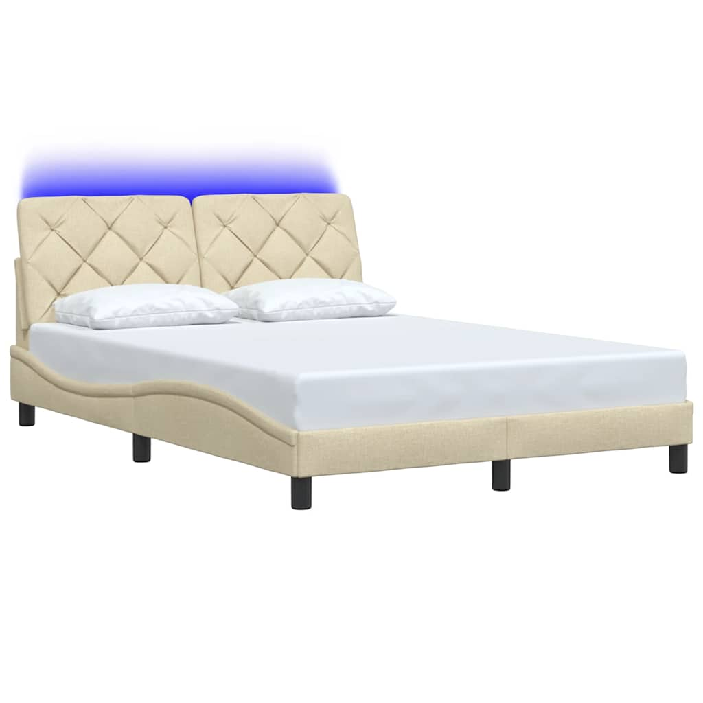 Cadre de lit avec LED sans matelas crème 120x200 cm tissu