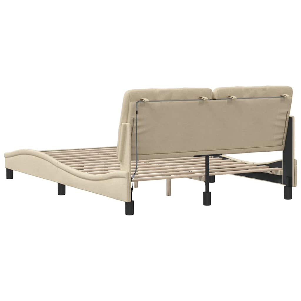 Cadre de lit avec LED sans matelas crème 120x200 cm tissu