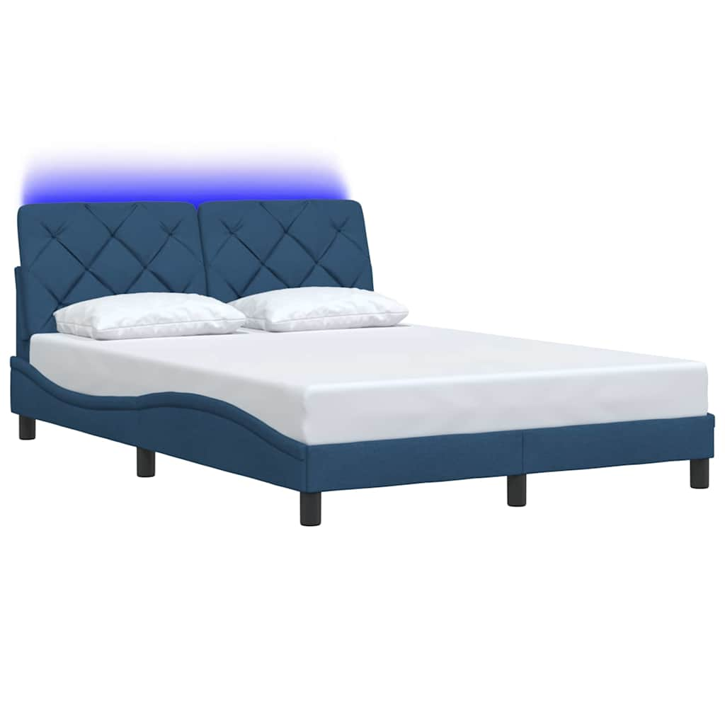 Cadre de lit avec LED sans matelas bleu 120x200 cm tissu