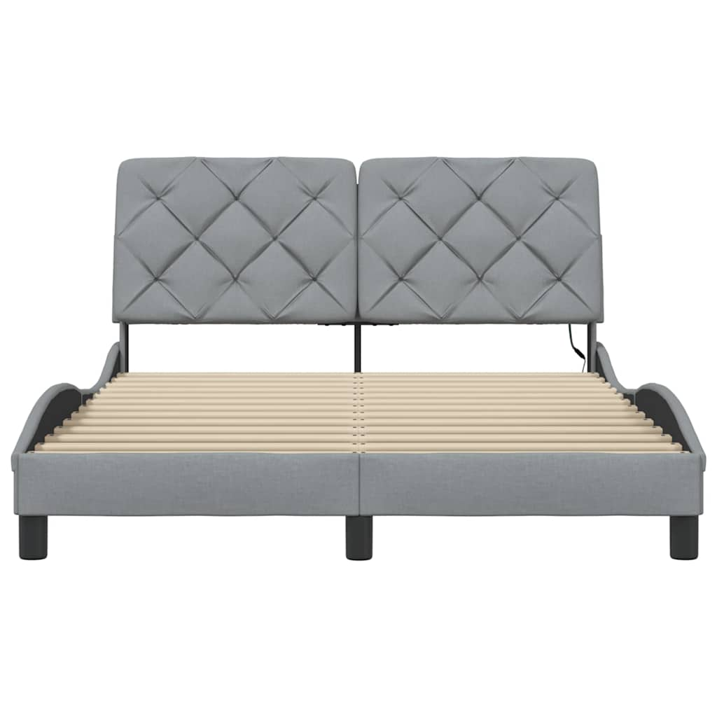 Cadre de lit avec LED sans matelas gris clair 140x190 cm tissu