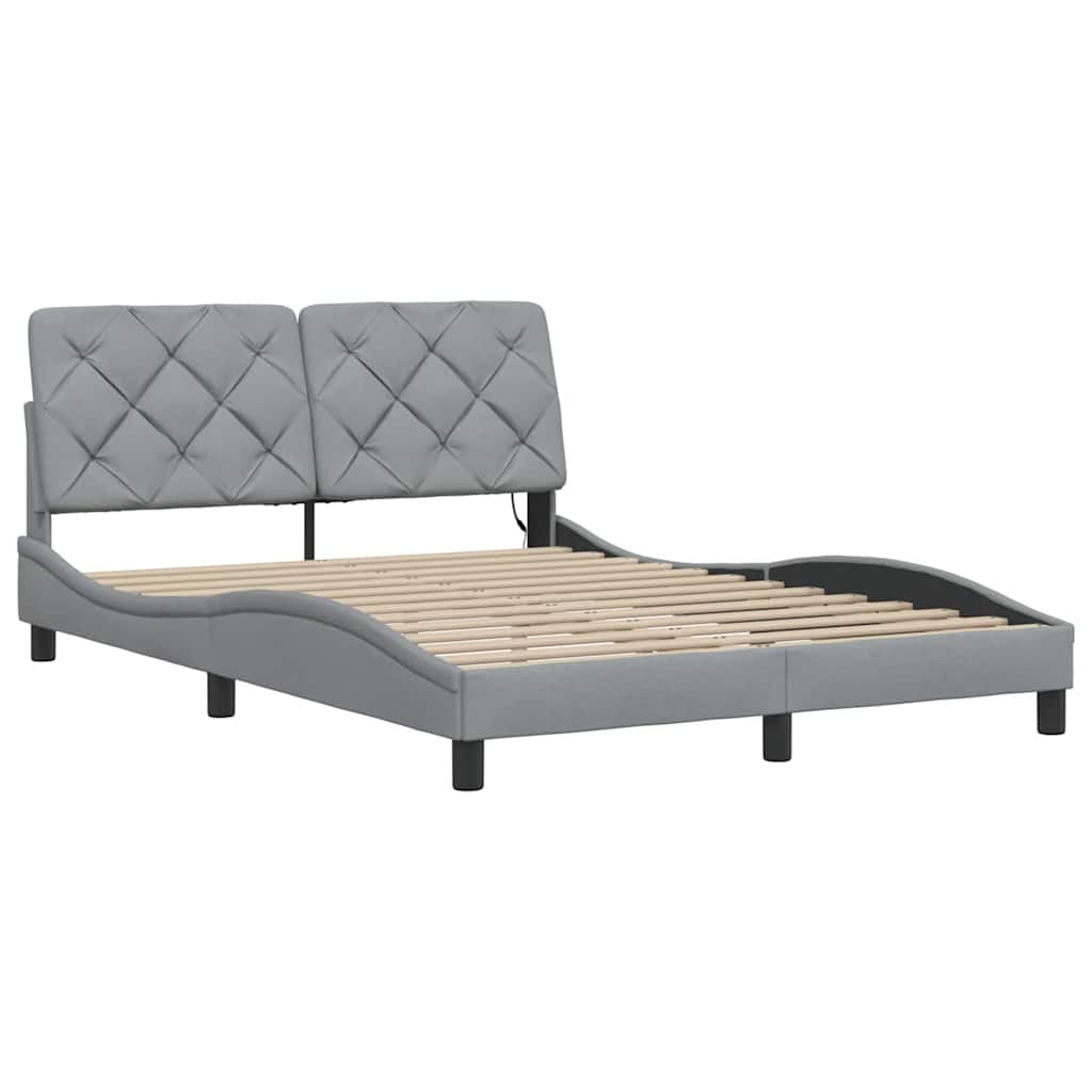 Cadre de lit avec LED sans matelas gris clair 140x190 cm tissu