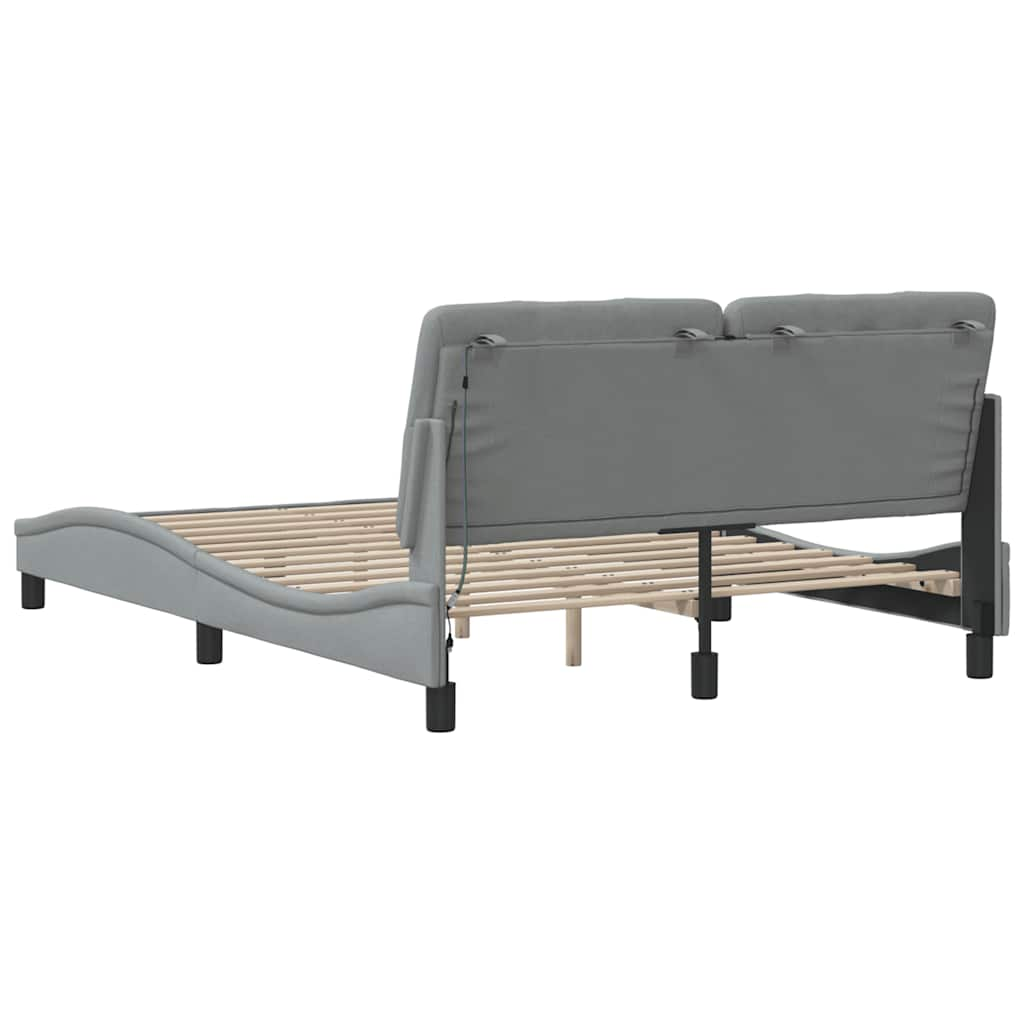 Cadre de lit avec LED sans matelas gris clair 140x190 cm tissu