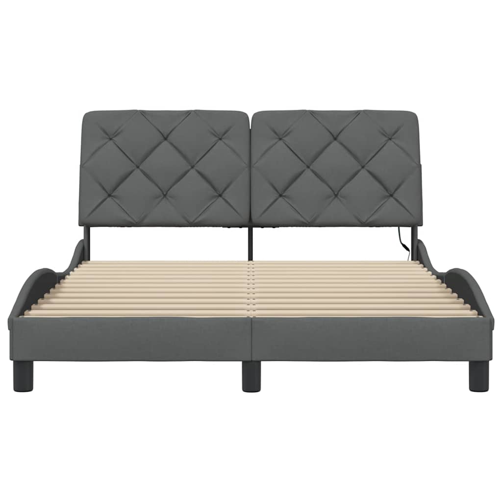 Cadre de lit avec LED sans matelas gris foncé 140x190 cm tissu