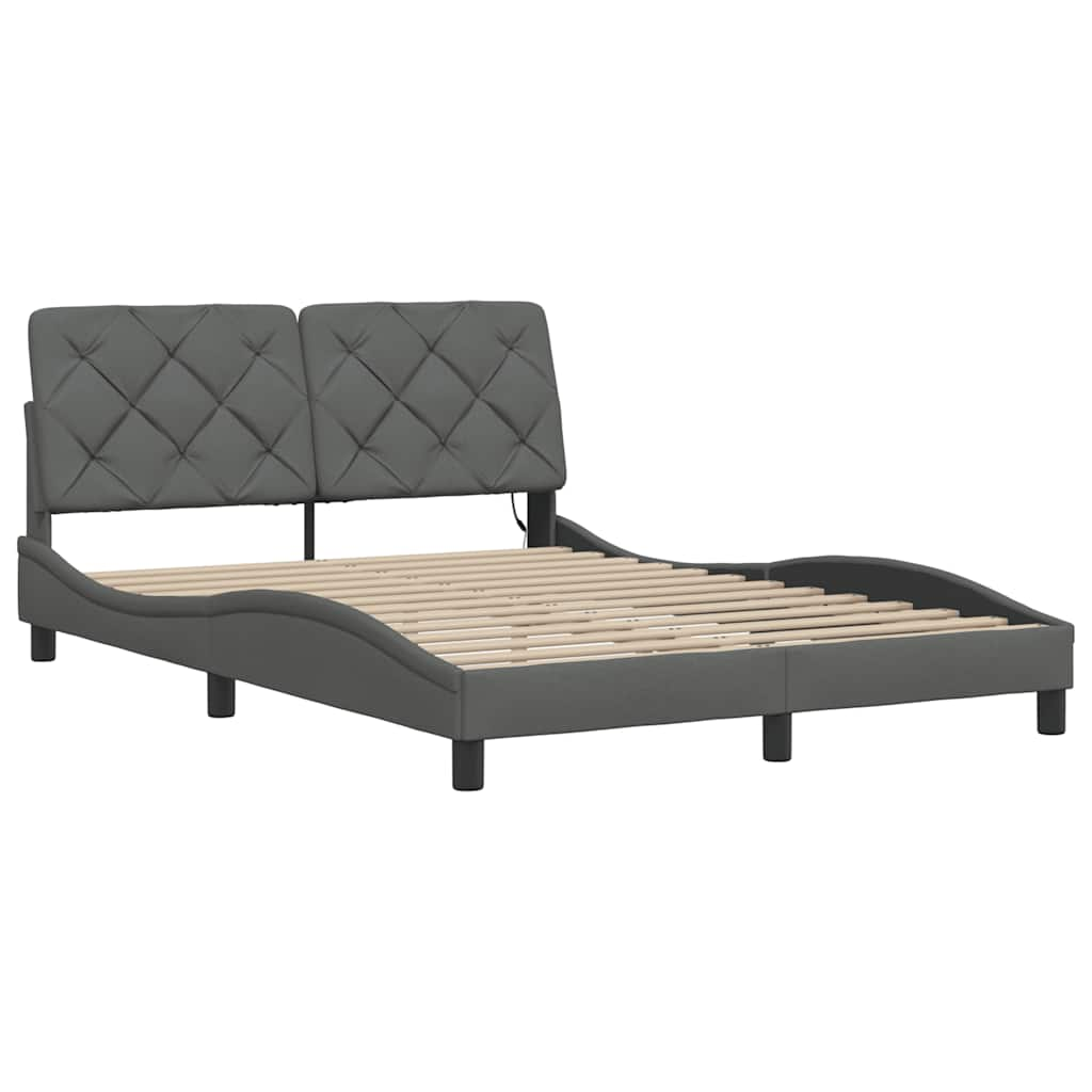 Cadre de lit avec LED sans matelas gris foncé 140x190 cm tissu