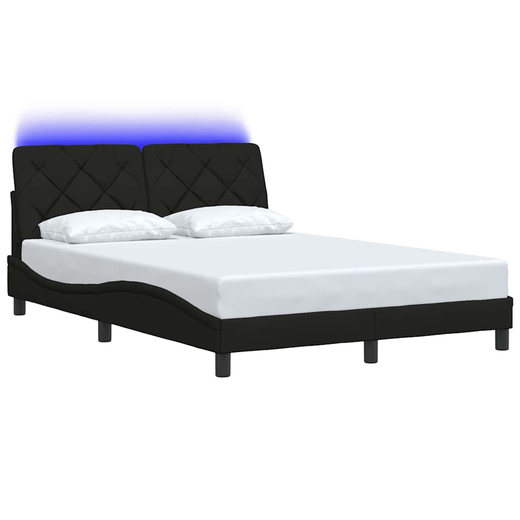 Bed frame with LED without mattress black 140x190 cm fabric