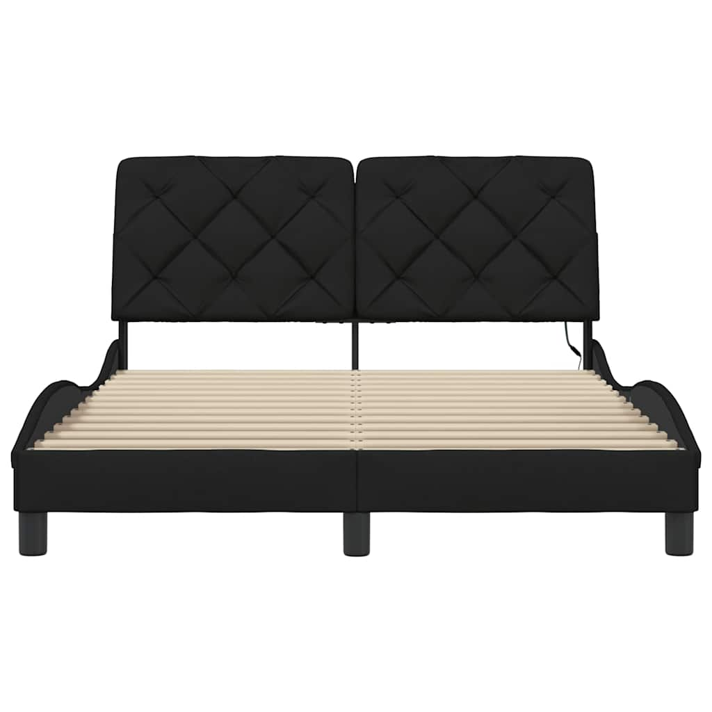 Bed frame with LED without mattress black 140x190 cm fabric