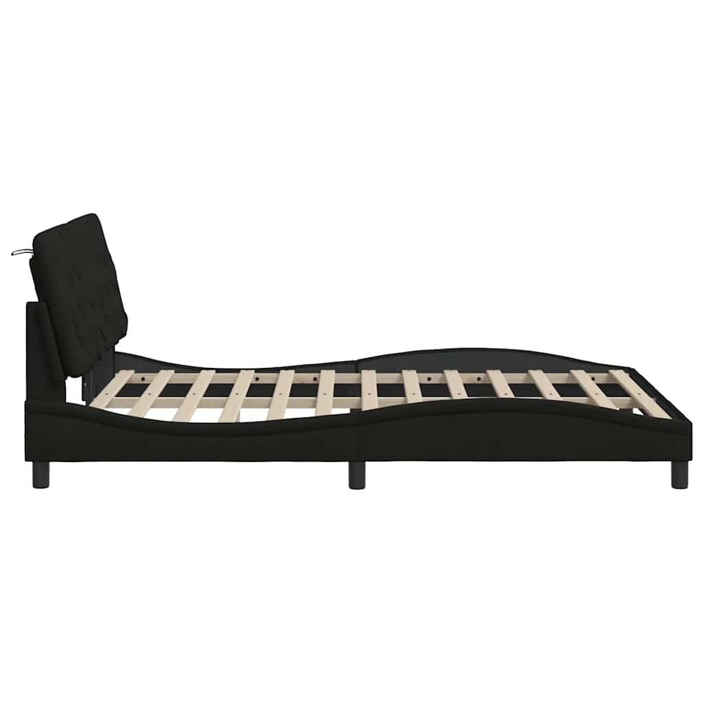 Bed frame with LED without mattress black 140x190 cm fabric