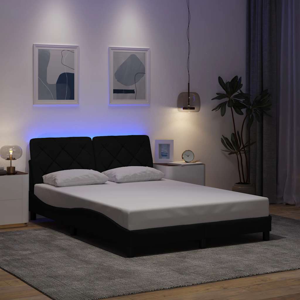 Bed frame with LED without mattress black 140x190 cm fabric