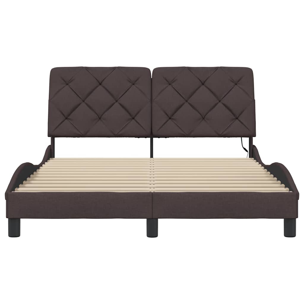 Cadre de lit avec LED sans matelas marron foncé 140x190cm tissu