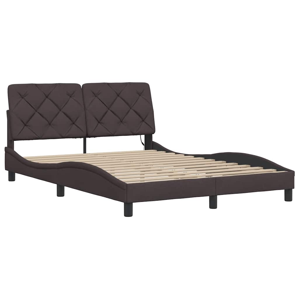 Cadre de lit avec LED sans matelas marron foncé 140x190cm tissu