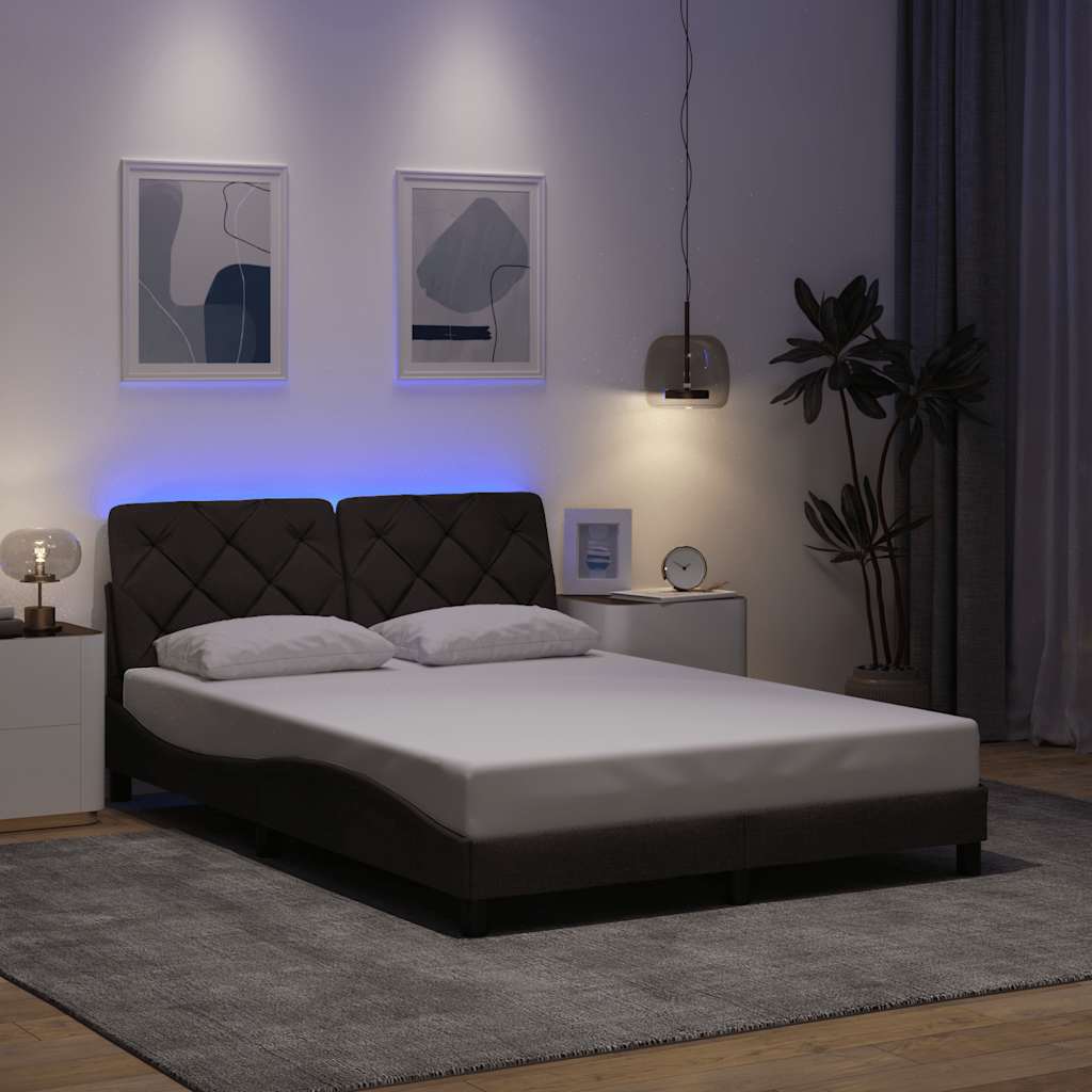 Cadre de lit avec LED sans matelas marron foncé 140x190cm tissu