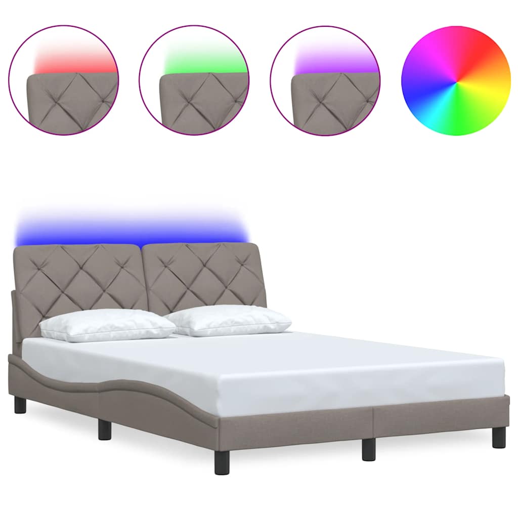 Cadre de lit avec LED sans matelas taupe 140x190 cm tissu