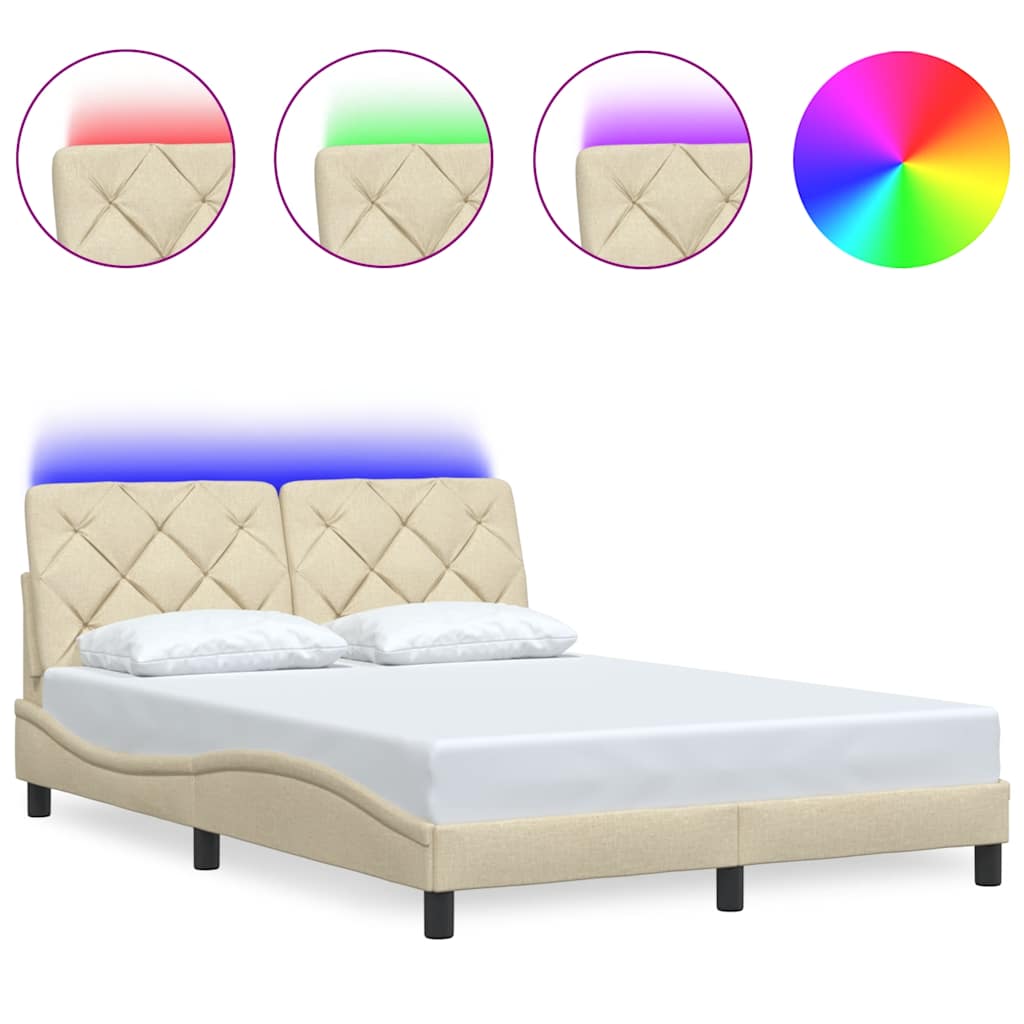 Cadre de lit avec LED sans matelas crème 140x190 cm tissu