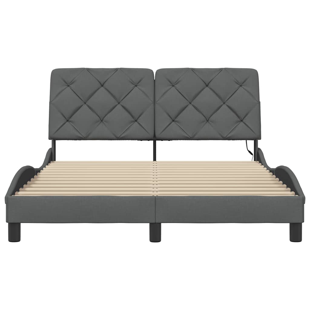 Cadre de lit avec LED sans matelas gris foncé 140x200 cm tissu