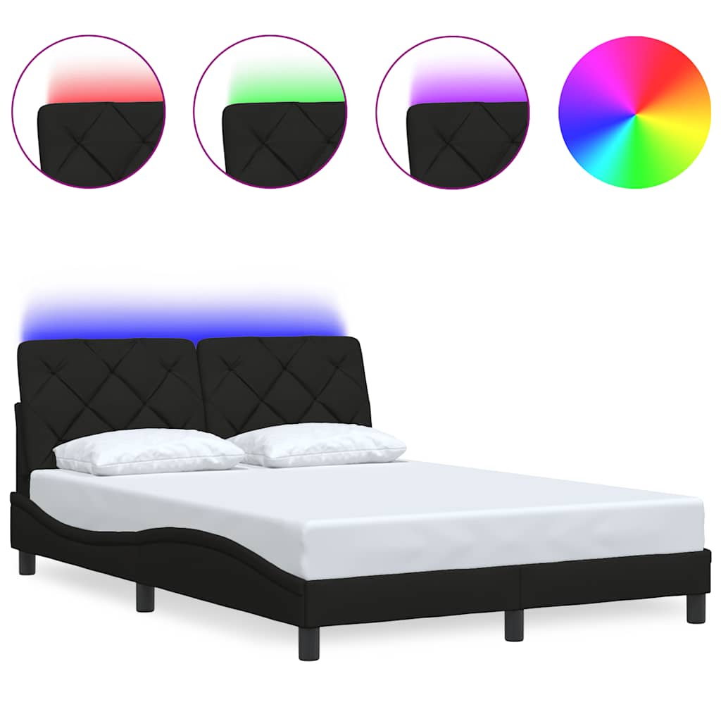 Bed frame with LED without mattress black 140x200 cm fabric