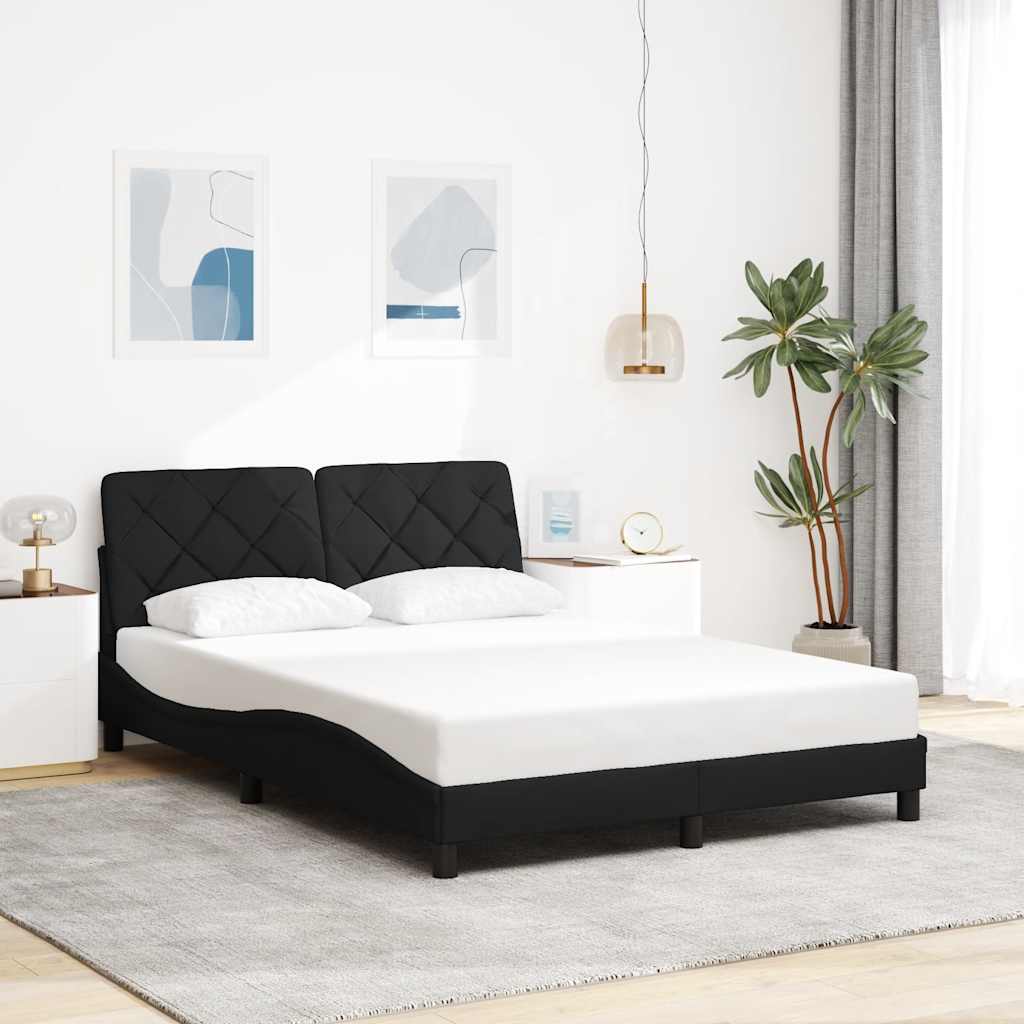 Bed frame with LED without mattress black 140x200 cm fabric