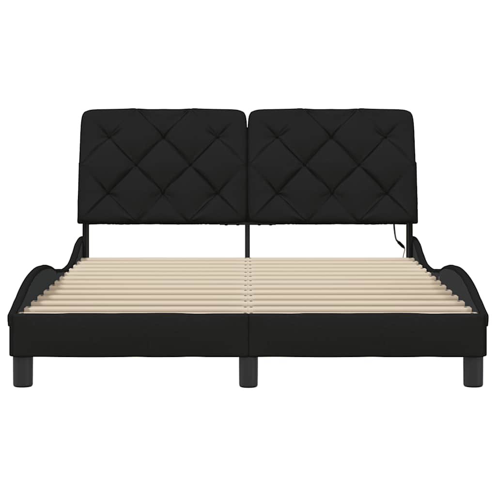 Bed frame with LED without mattress black 140x200 cm fabric