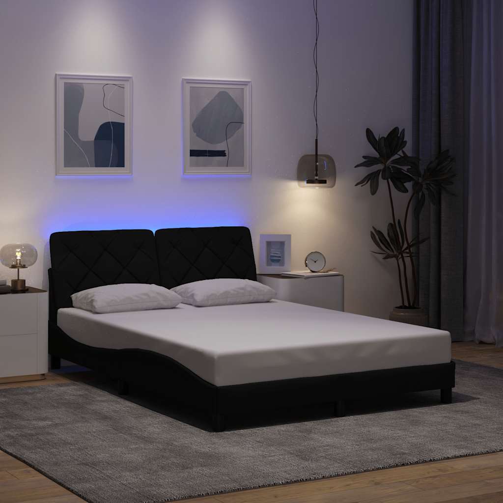 Cadre de lit avec LED sans matelas noir 140x200 cm tissu