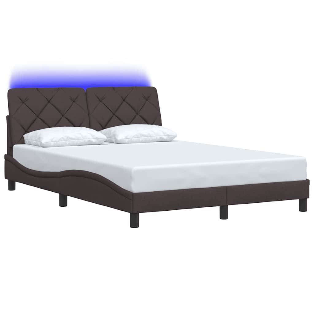 Cadre de lit avec LED sans matelas marron foncé 140x200cm tissu