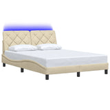 Cadre de lit avec LED sans matelas crème 140x200 cm tissu