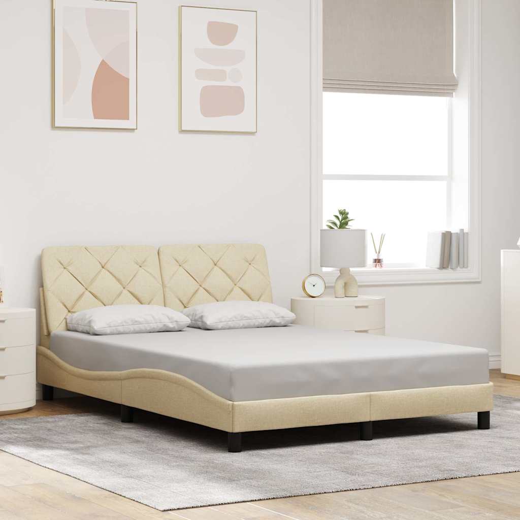 Cadre de lit avec LED sans matelas crème 140x200 cm tissu