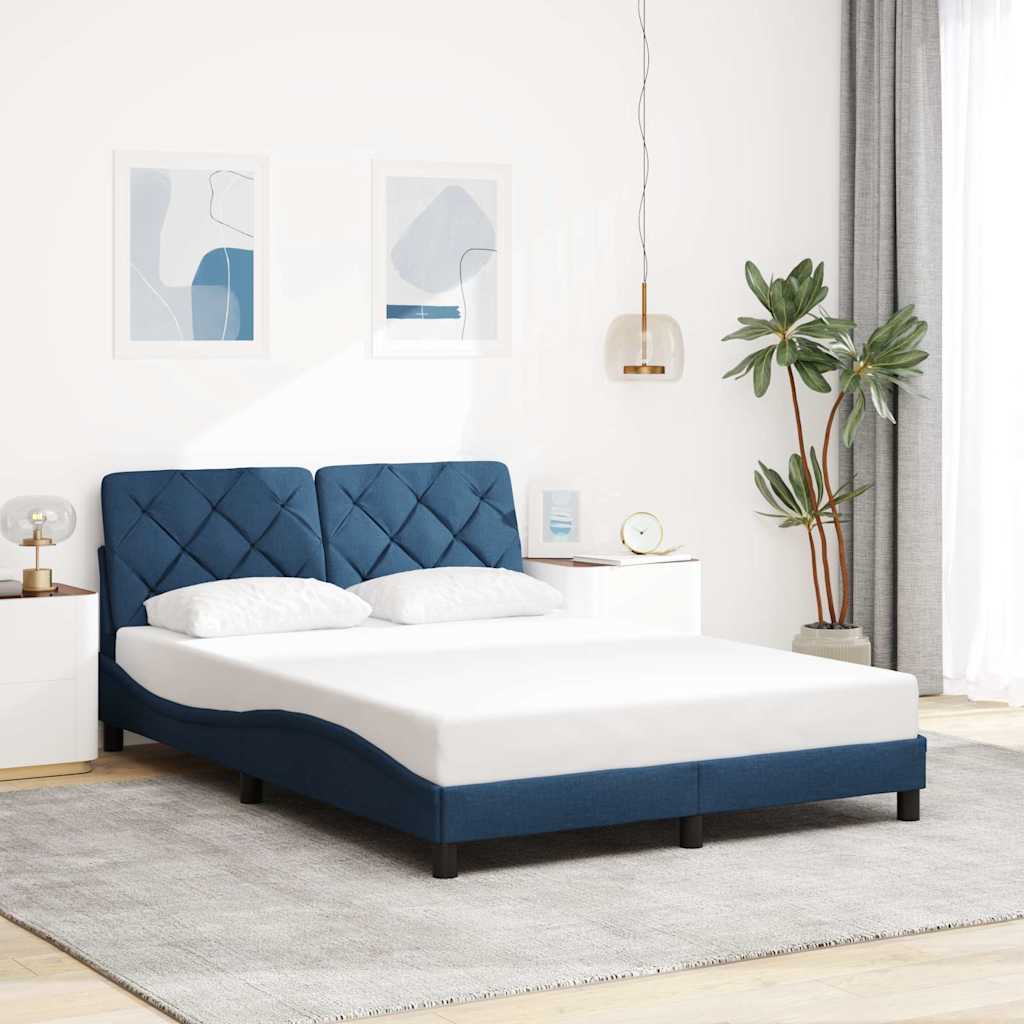 Cadre de lit avec LED sans matelas bleu 140x200 cm tissu