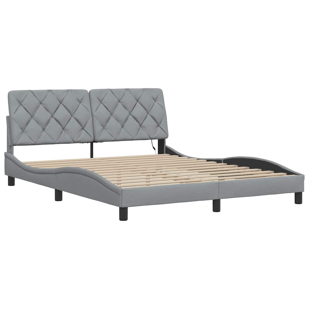 Cadre de lit avec LED sans matelas gris clair 160x200 cm tissu